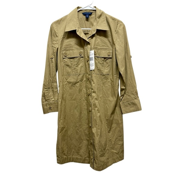 Tommy Hilfiger Dresses & Skirts - Tommy Hilfiger Tan Button Down Shirt Dress Long Sleeve Utility PS NWT